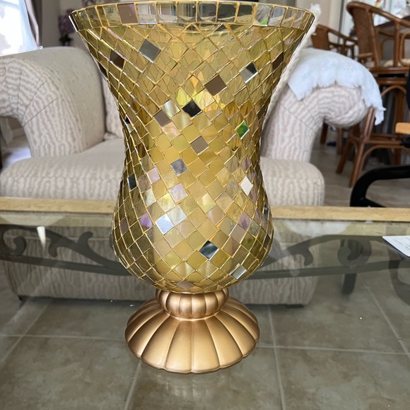 Partylite 12”Gold Mosaic Stain Glass Tile Candle vase&Tea Light Candle HolderOBO - Picture 5 of 5
